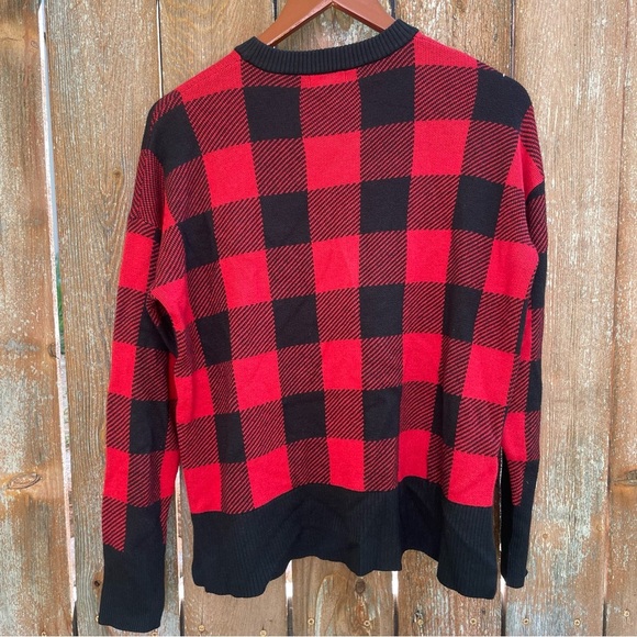 EDDIE BAUER Women’s Buffalo Red Black Check Crewneck Sweater Size Medium - Picture 9 of 10